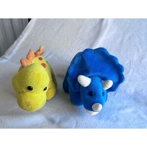 Set of‎ 2 Plush Dinosaurs Stuffed Animals Yellow Triceratops Blue Brontosaurus
